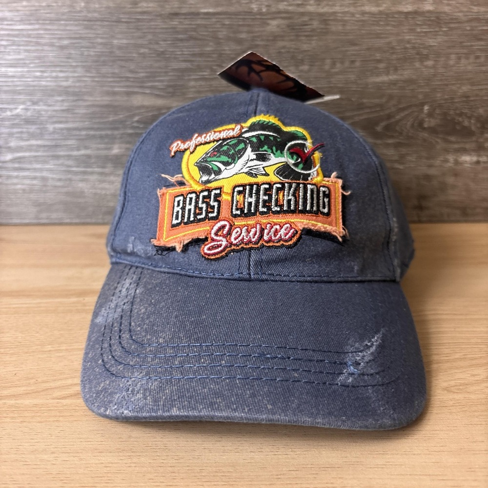 Bass Checking Service Hat Cap Strap Back Blue Embroidered Fishing Mens Buck Wear